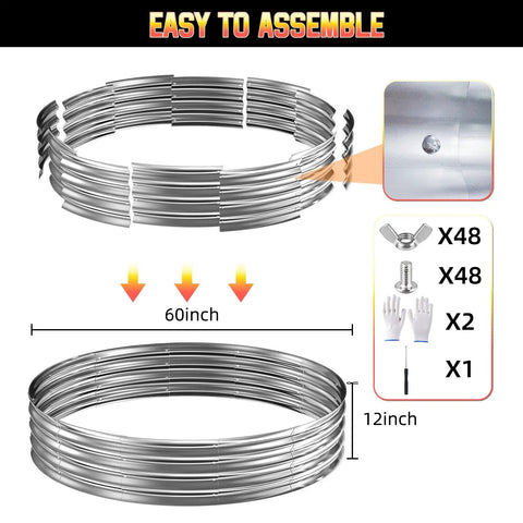 Assembly guide for 60 Inch Fire Pit Ring Heavy Duty Galvanized Steel For Outdoor Wood Burning Pits With Spark Guard Heat Resistant