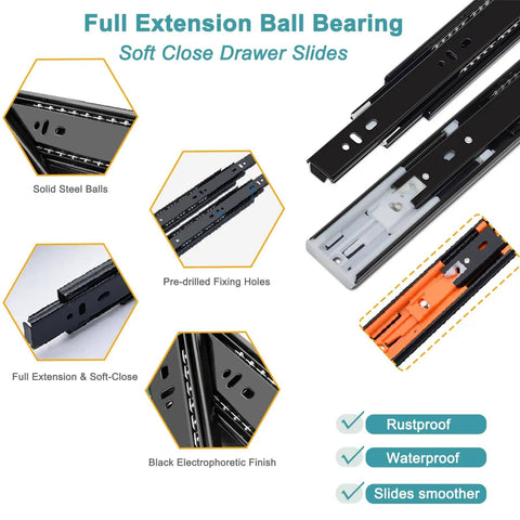16 Inch Soft Close Drawer Slides With 100Lb Capacity, Heavy Duty Full Extension Ball Bearing Slides For Kitchen Cabinets