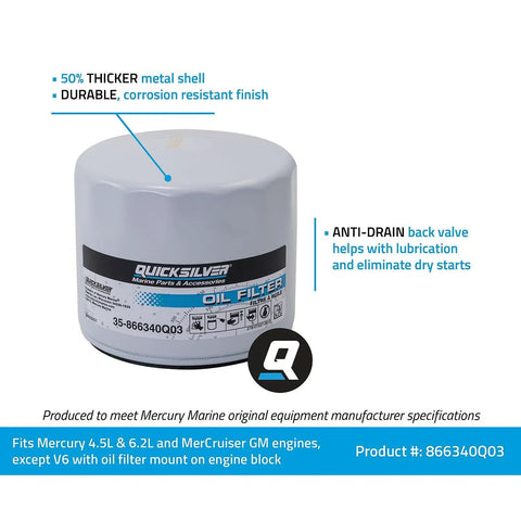 Sterndrive And Inboard Spin On Oil Filter For MerCruiser And GM Marine Engines With MPleated Media And Anti Drain Back Valve