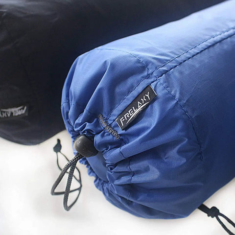 Close-up of blue Lightweight Gear Stash Stuff Sack Set Three Pack For Travel And Hiking, Ultralight Ditty Bags With Dust Flap