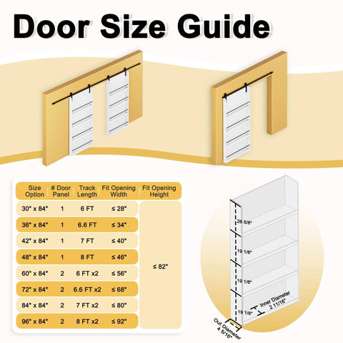 Paintable 36x84 Barn Door With 6.6 Ft Hardware Kit Delivers Space-Saving Sliding Design And Built-In Storage Shelf size guide