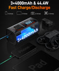 Beefy Heavy Duty Tire Inflator Portable Air Compressor with 45 LPM Dual Cylinder, 150 PSI, showing 3x4000mAh battery charge.