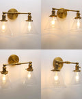 Industrial Dope Double Sconce Wall Light With Dual Seven Point Three Inch Cone Clear Glass Shades Brushed Metal Finish E26 Socket Vintage Modern Hallway Bedroom Lighting, showcasing various angles.