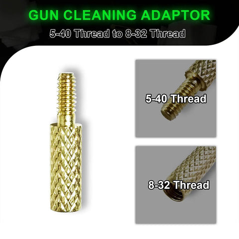 Brass Rifle And Handgun Cleaning Rod Adapter Kit With Three Thread Adapters For Bore Brushes 5-40 to 8-32, brass