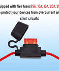 Road Ready Sae Battery Connector With 33 Ft 14 Awg Harness And O Ring Terminals, showing inline fuses for device protection.