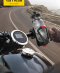 Bike Water Bottle Holder With Hidden Tracker Storage for Handlebar and Frame on motorcycle