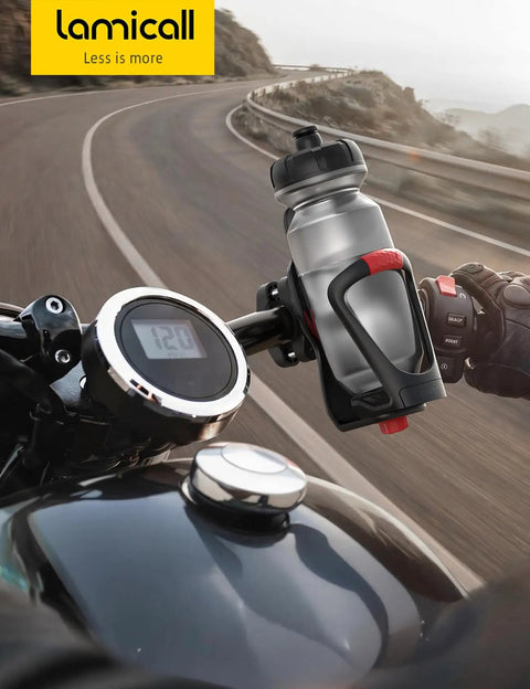 Bike Water Bottle Holder With Hidden Tracker Storage for Handlebar and Frame on motorcycle