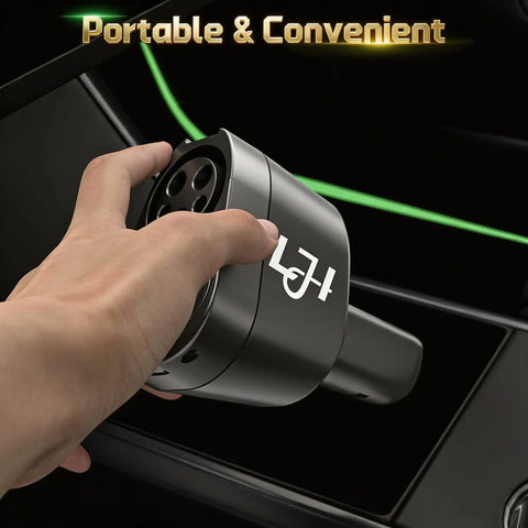 Heavy Duty Ccs And J1772 To Tesla Adapter for Level 1 2 3 Charging Stations in hand, showing portable design.