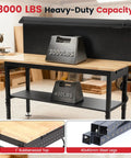 Flat Out Heavy Duty 60 Inch Workbench And Adjustable Height Stand 3000 Lbs Capacity Rubberwood Top with weights