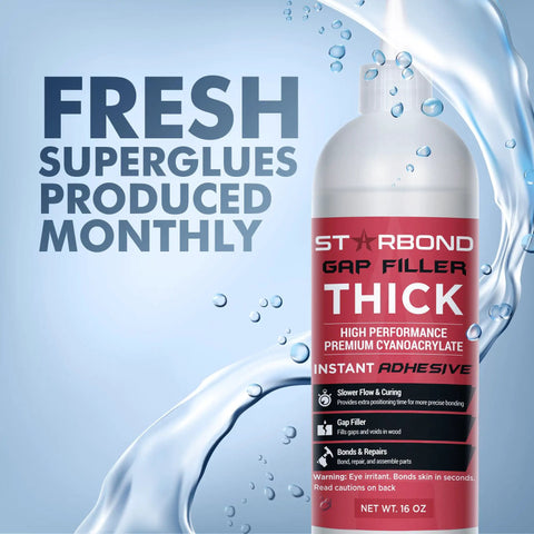 Thick CA Glue Refill Kit 16 Oz For Woodworking And DIY Projects On Your Workbench Bulk Refills With Extra Bottles Caps Microtips Yorker Spout Gap Filler Cyanoacrylate For Carpentry Hobby Models And Archery Fletching, 16 oz bottle