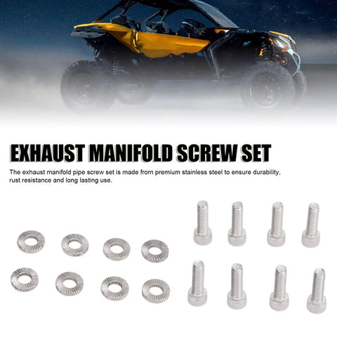 Stainless Steel Exhaust Manifold Screw Set For Ski Doo 600 HO And 800 Twin Engines M6 X 20mm Bolts With Lock Washers Easy Installation And Precise Fitment For OE Numbers 514054626 205062044 205562060 Y Pipe Kit Included, shown with bolts and washers