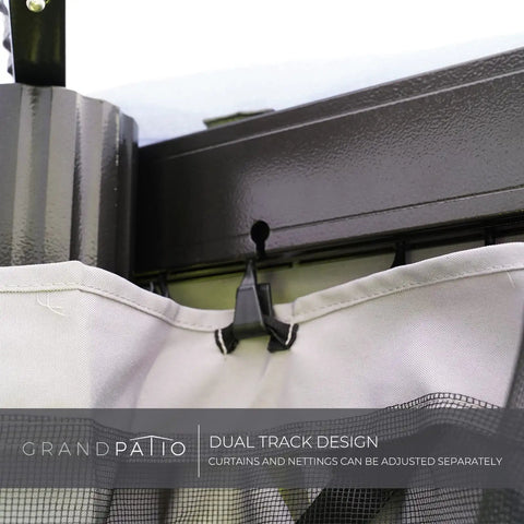 Dual track design detail on Outdoor Gazebo 10x13 With Mosquito Netting And Curtains, Weather Resistant Patio Canopy