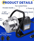 115V Shallow Well Garden Pump With Stainless Steel Body For Water Transfer And Irrigation