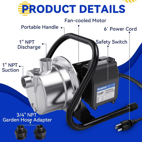 115V Shallow Well Garden Pump With Stainless Steel Body For Water Transfer And Irrigation
