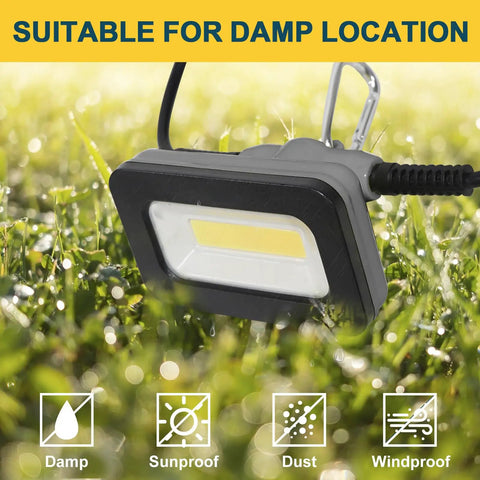 Heavy Duty 50 Ft LED Work Light Set With Five Heads Boss Level Brightness 50W 5000 Lumen Damp Rated in grass