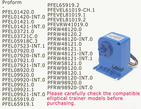 Resistance Motor Replacement 411461 6V Tension Motor for Ellipticals and Bikes, shown with compatibility list.