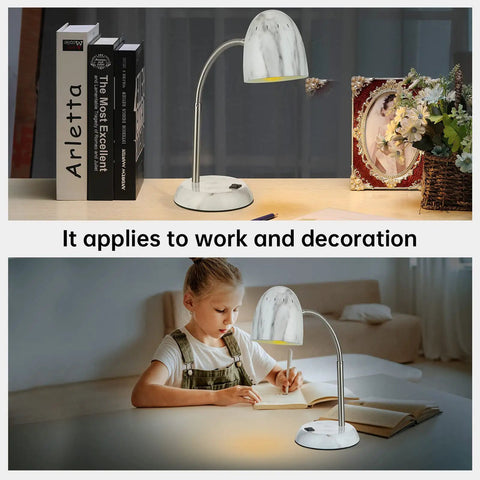 Sleek Marble Desk Lamp With Flexible Gooseneck Neck E26 LED Compatible Metal Build And Soft Glare Free Reading Light That Hits Different for study setup.