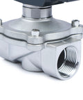 Close-up of 1 Inch Stainless Steel Solenoid Valve 12V DC Normally Open With Viton Seal and Junction Box Type for industrial use