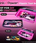 Pink Tool Box Set For Women, large 16.5 inch and small 10 inch plastic boxes with handles, locking lids, craft organizer, two pack