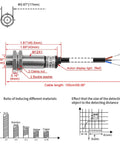 Inductive Proximity Sensor Switch M12 Cylindrical 2mm Sensing, DC 12 To 24V, 3-Wire NPN Normally Open, PR12-2DN, Shielded Flush Mount, CE Certified Industrial Grade Sensor showing dimensions and cable wiring