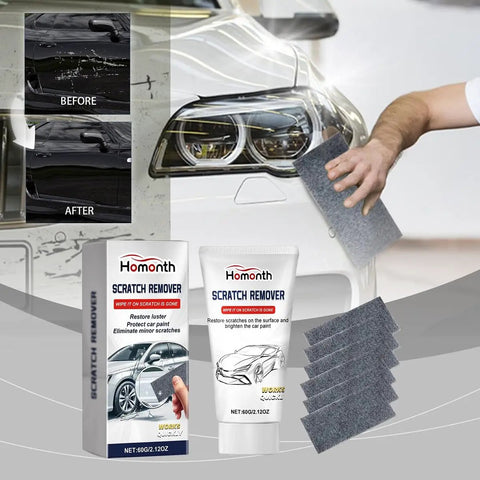Car Scratch Remover Kit With Polishing Pad And Repair Cream For Quick Paint Restoration, Fix Minor Scratches And Scuffs, 2.12oz All In One DIY Auto Body Repair Kit showing application on car surface