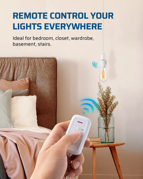 Remote Control Light Socket With Wireless Control For Lamps And Fixtures, Pull Chain Compatible, 100Ft Range, No Wiring Needed, ETL Listed, No Fuss Easy Hands Free Control From Bed Or Couch