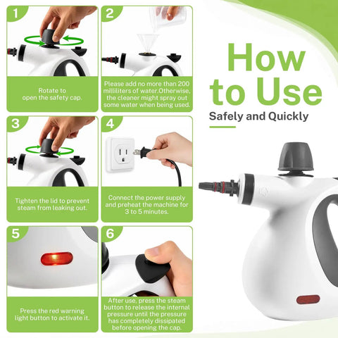 How to use Oviievek Handheld Steam Cleaner With 15 Pcs Accessories And 1050W Fast Heating for safe operation and preheating.