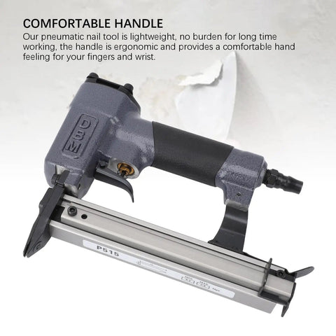 Heavy Duty Pneumatic Brad Nailer Dead Quiet Air Nail Gun with ergonomic handle, for comfortable use in woodworking and garage projects.
