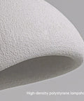 Close-up of matte white high-density polystyrene lampshade, Wabi Sabi 40cm Pendant Light Lit For Dining Room, Kitchen Island, And Hallways.