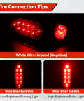 Heavy Duty Steel Trailer Light Kit with 6" oval and 2" round red LED lights showing wire connection tips and LED brightness levels.