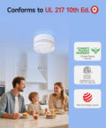 No Sweat Photoelectric Smoke Detector, Battery Powered Fire Alarm For Home Safety, UL Certified, installed in a kitchen setting.