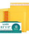 Stack of Go-To 8.5 X 12 Inch Kraft Bubble Mailers 10 Pack Padded Envelopes With Tamperproof Self-Adhesive Seal And Thick Bubble Interior