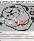 Gy6 150cc Wiring Harness Kit for ATVs with magneto stator, CDI box, solenoid, and rectifier; clear line connection diagram