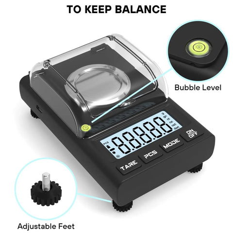 Pro Grade High Precision 100g Milligram Scale 0.001g Readability with bubble level and adjustable feet