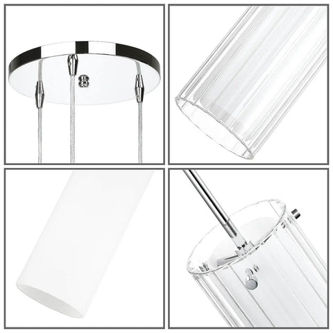 Modern Chrome Pendant Light With Clear Glass Cylinder And Frosted Inner Shade, 1 Light Hanging Fixture Detail View