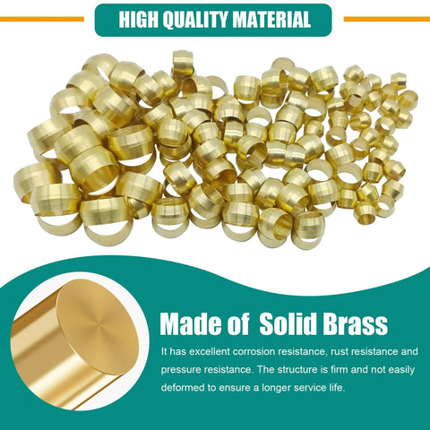 Brass compression ferrule set, 280 pcs, six sizes (1/8-1/2 in tube OD), solid brass fittings