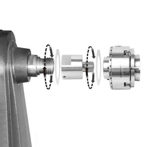 Hella Sturdy Wood Turning Lathe Adapter Converts 1 1/4 Inch Female To 1 Inch Male Thread showing detailed threading connection.