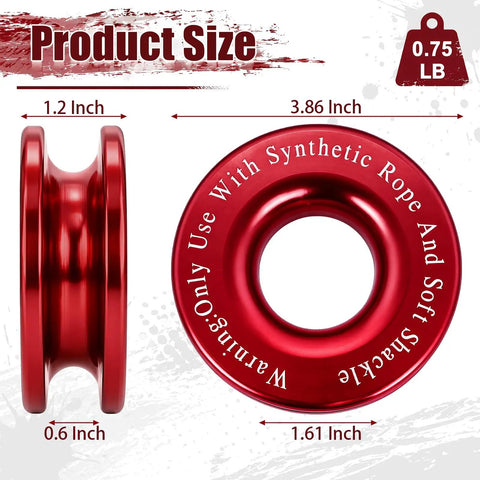 Two Pack Winch Snatch Recovery Ring Set 66,000 Lbs Heavy Duty Towing Ring For Soft Shackles And Synthetic Ropes Beefed Up For Off Road Recovery With ATV UTV SUV Truck Red, 3.86 in