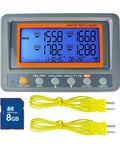 All In One 4 Channel K Type Thermocouple Thermometer Data Logger With 8GB SD Card Programmable Temperature Recorder Alarm Function Includes Two Probes Rugged And Ready For Lab Or Field Use, showing display and probes