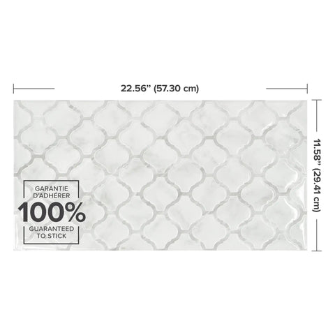 Peel And Stick Backsplash Tiles Arabesco White X Large 5 Sheet Pack 22.56 Inches By 11.58 Inches dimensions view