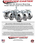 Beefy Semi Steel Cast Iron Swivel Top Plate Caster Set Of Four With Three Inch Silver Wheels 1200 Lb Total Capacity Smooth 360 Degree Swivel for Carts Tool Chests And Gear Haulers