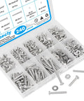 240 Piece Stainless Steel Phillips Pan Head Machine Screws Nuts And Washers Set in clear storage box