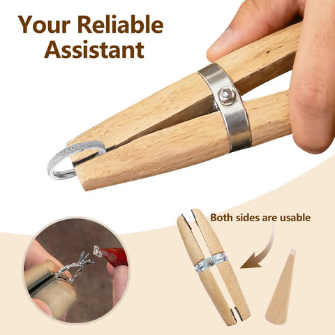 Wooden Ring Clamp With Leather Jaws And Dope Wedge Lock For Easy Ring Setting And Jewelry Making Handy Tool for crafting rings