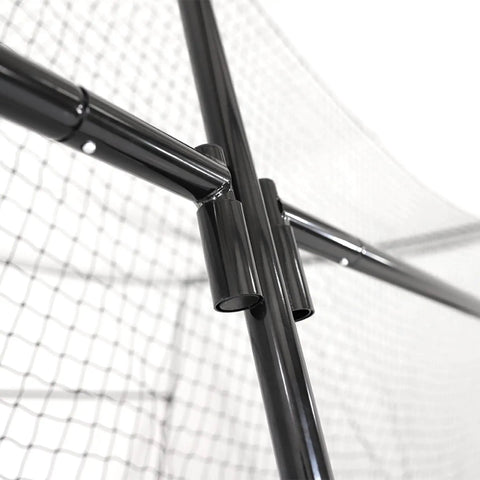 Close-up of 40 Foot Collapsible Batting Cage For Backyard Or Indoor Baseball And Softball Practice With A Heavy Duty Rust Resistant Steel Frame