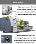 High precision three-jaw chuck and spindle details on the 8X16 Mini Metal Lathe for custom parts, 1100W Benchtop Mill.