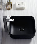 Square Vessel Bathroom Sink 15 By 15 Inches Black Ceramic Vanity Basin With Pop Up Drain Above Counter Modern Vessel Sink For A Sleek Contemporary Bathroom Upgrade