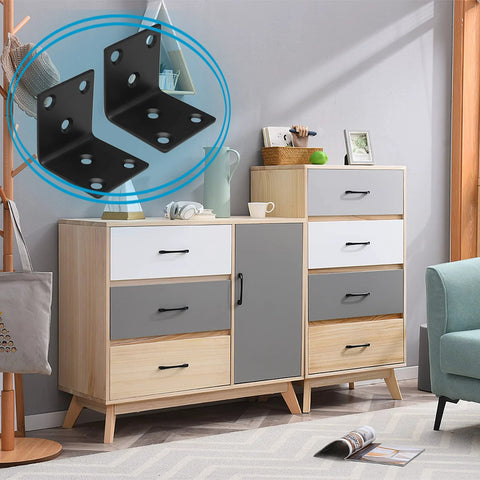Twenty Pack One And A Half Inch Black Stainless Steel L Brackets for wood frames in living room setting with furniture