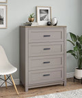 Gray dresser featuring 6 Inch Black Matte Cabinet Handles Set For Kitchen Cabinets And Drawers Durable Zinc Alloy Pulls installed on each drawer.