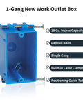 10 Pack Single Gang New Work Electrical Boxes Blue PVC 18 Cu In 1 Gang Switch Outlet Box For Residential And Commercial Jobs Easy Install Durable Nail In Wall Box Pro Grade Heavy Duty