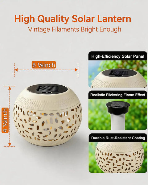 Outdoor Solar Table Lights With Dancing Flickering Flame Dope Style Waterproof White Metal Lantern For Desk Bedroom Patio Garden Pathway And Yard Solar Powered Decorative Lighting 1 Pack, showing high-efficiency solar panel and flame effect.